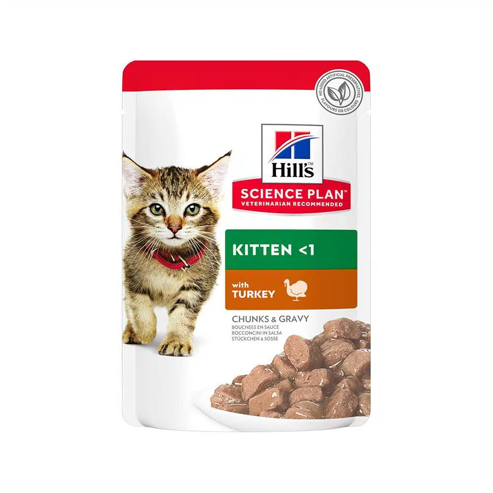 052742211411 هيلز أظرف طعام رطب للقطط الصغيرة شرائح الديك الرومي بالمرق 85غ كرتون (12 حبة) - الصورة 1