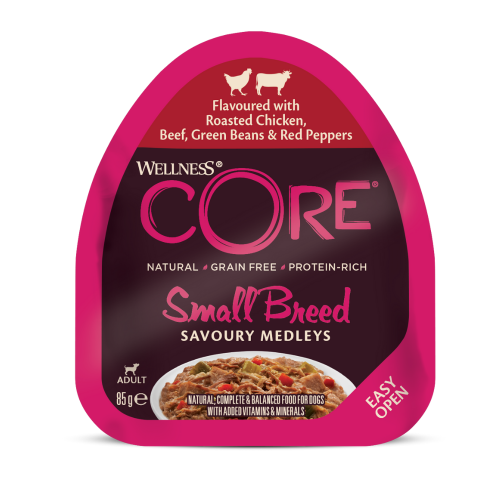 076344104551 ويلنس كور طعام رطب بالدجاج ولحم البقر لفصائل الكلاب الصغيرة 85غ كرتون (12 حبة) - الصورة 1