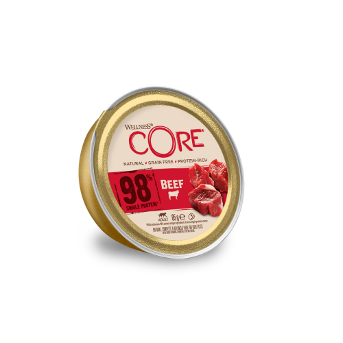 076344108801 ويلنس كور طعام رطب 98٪ بروتين فردي لحم بقر للقطط 85غ - الصورة 1