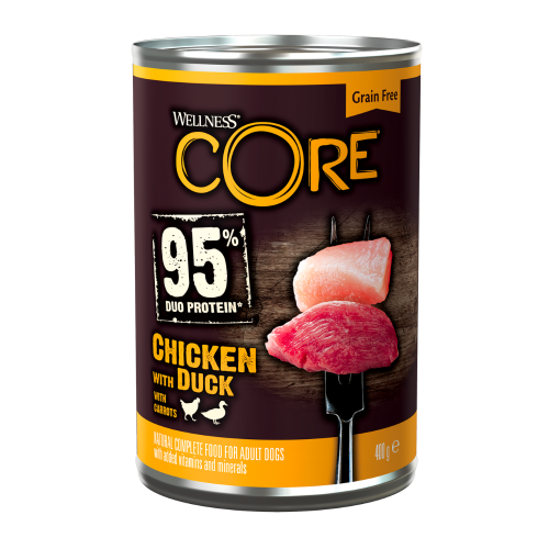 076344118596 طعام رطب للكلاب – ويلنس كور 95٪ بروتين مزدوج دجاج وبط 400 جم - الصورة 1