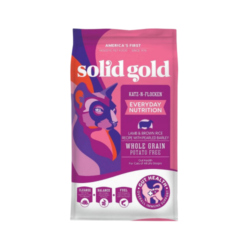 093766220126 سوليـد جولد كاتز ان فلوكين لحم الضأن و الأرز البني مع الشعير كامل الحبوب للقطط 5.44 كغ - الصورة 1