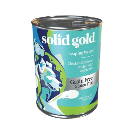طعام رطب للكلاب سوليد جولد خالي من الحبوب والجلوتين بالدجاج والسلمون والخضروات (ليبنق ووتر)، 374 غ.