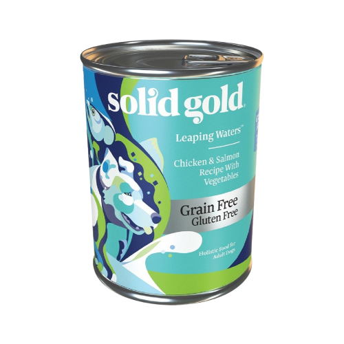 093766321137 طعام رطب للكلاب سوليد جولد خالي من الحبوب والجلوتين بالدجاج والسلمون والخضروات (ليبنق ووتر)، 374 غ. - الصورة 1