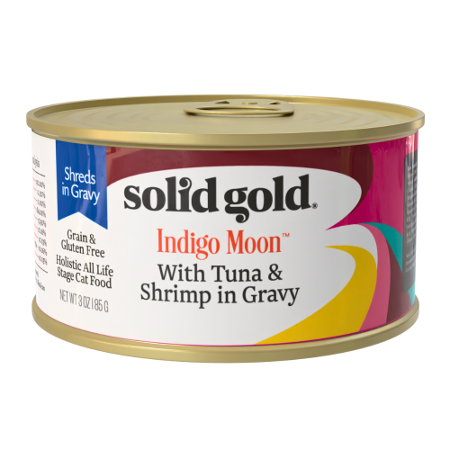 30093766001139 سوليد جولد إنديغو مون طعام رطب للقطط بالتونا والروبيان بالمرق 85غ كرتون (24 حبة) - الصورة 1