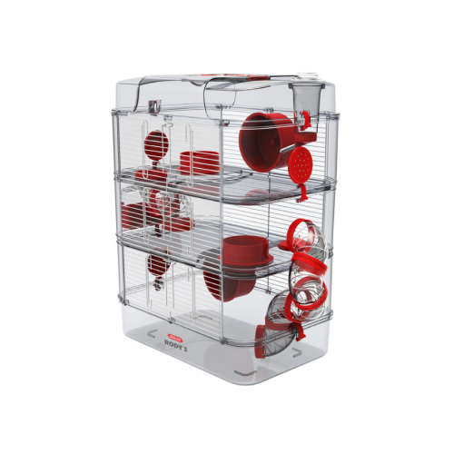 3336022060232 زولكس "رودي 3" قفص ثلاثي للقوارض الصغيرة - أحمر - الصورة 1