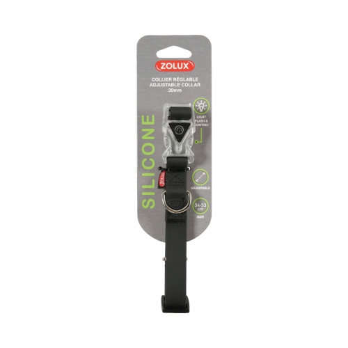 3336025638957 زولكس طوق سيليكون للكلاب قابل للتعديل - 20 مم - أسود - الصورة 1