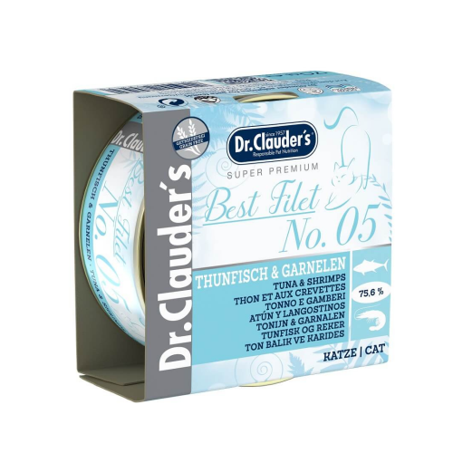 4014355280570 د.كلاودرز معلبات بست فيليه رقم 5 تونة وجمبري للقطط 70غ - الصورة 1