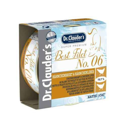4014355280679 د.كلاودرز معلبات بست فيليه رقم 6 صدور دجاج وكبد للقطط 70غ - الصورة 1