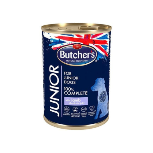 5011792006182 بوتشرز جونيور قطع لحم الضأن في الجيلي للجراء 400غ كرتون (24 حبة) - الصورة 1