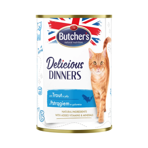 5011792007301 بوتشرز ديليشوس دينر قطع سالمون تروت في الجيلي 400غ - الصورة 1