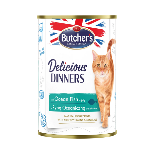 5011792007622 بوتشرز ديليشوس دينر قطع السمك في الجيلي 400غ كرتون (24 حبة) - الصورة 1