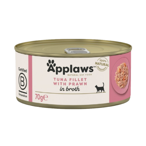 5060481896573 أبلاوز معلبات طعام رطب للقطط - شرائح التونا مع الجمبري في المرق 70غ كرتون (24 حبة) - الصورة 1