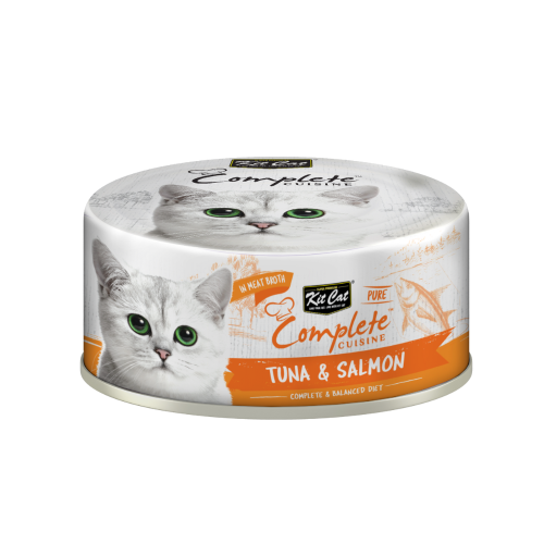 664533287811 كت كات وجبة كاملة بالتونا و سالمون في المرق 70غ كرتون (24 حبة) - الصورة 1